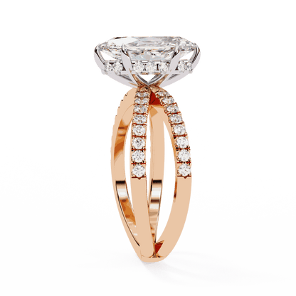 Marquise Cut Lab Grown Diamond Side Stone Engagement Ring with Pavé Crossover Shank