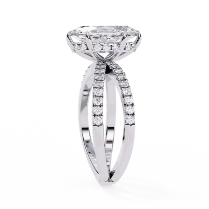 Marquise Cut Lab Grown Diamond Side Stone Engagement Ring with Pavé Crossover Shank