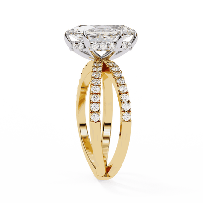 Marquise Cut Lab Grown Diamond Side Stone Engagement Ring with Pavé Crossover Shank