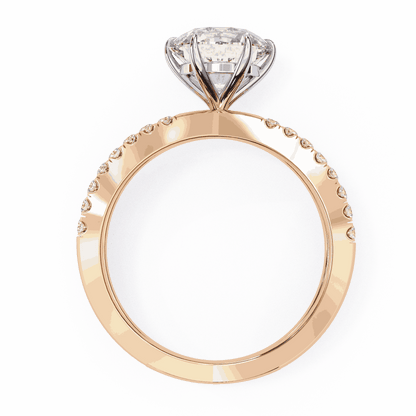 Round Cut Lab Grown Diamond Side Stone Engagement Ring with Pavé Crossover Shank