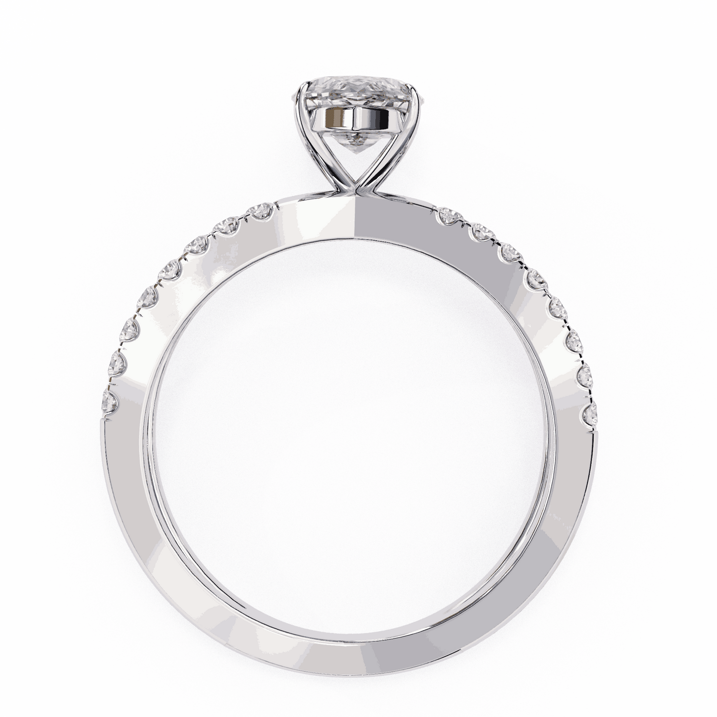 Marquise Cut Lab Grown Diamond Side Stone Engagement Ring with Pavé Crossover Shank
