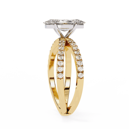 Marquise Cut Lab Grown Diamond Side Stone Engagement Ring with Pavé Crossover Shank