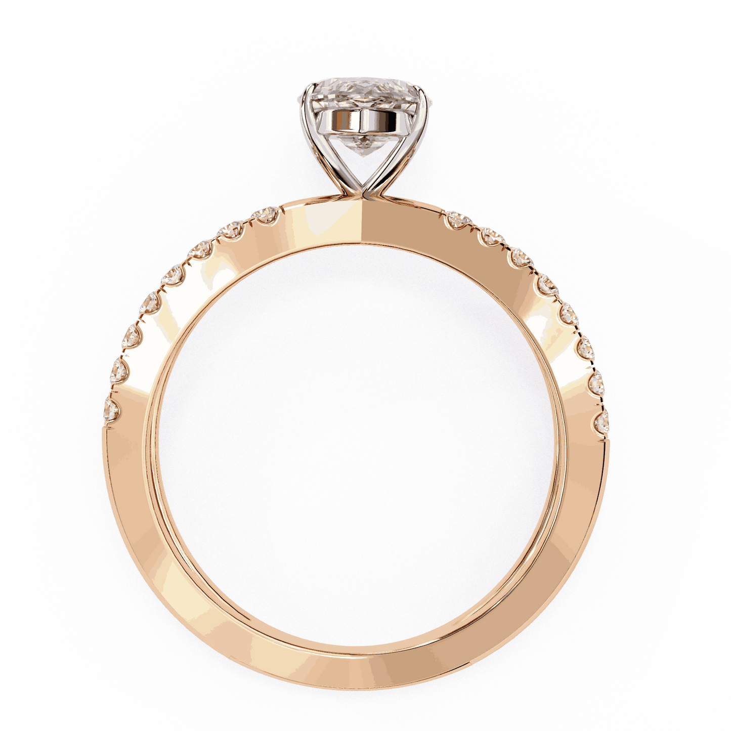 Marquise Cut Lab Grown Diamond Side Stone Engagement Ring with Pavé Crossover Shank