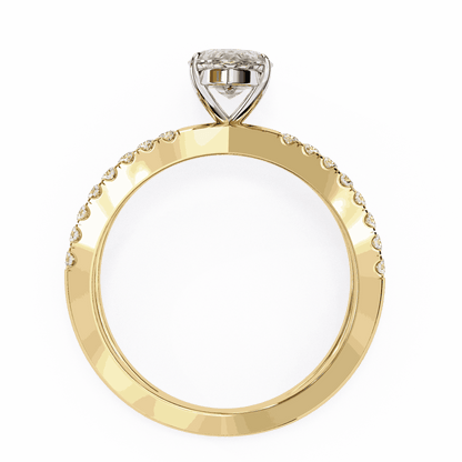 Marquise Cut Lab Grown Diamond Side Stone Engagement Ring with Pavé Crossover Shank