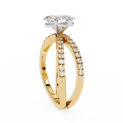 Oval Cut Lab Grown Diamond Side Stone Engagement Ring with Pavé Crossover Shank
