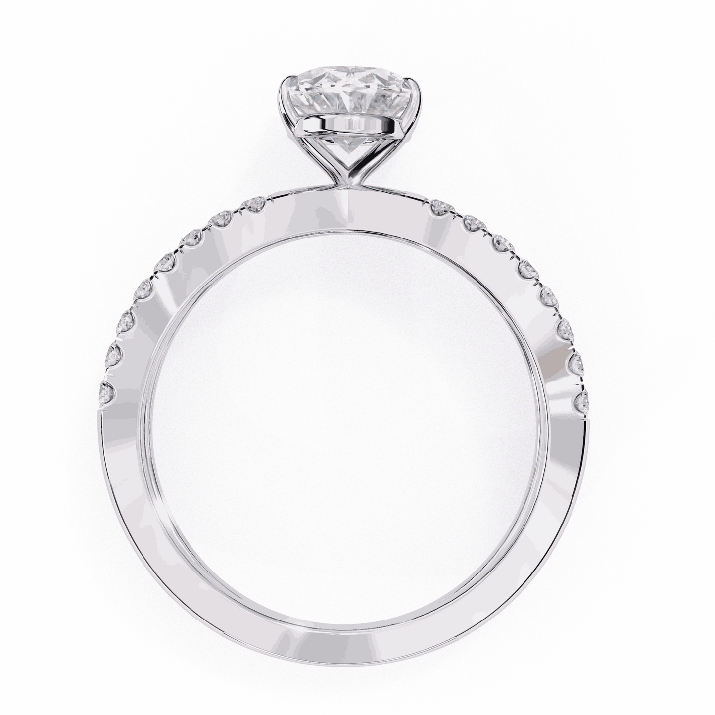 Oval Cut Lab Grown Diamond Side Stone Engagement Ring with Pavé Crossover Shank