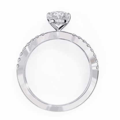 Oval Cut Lab Grown Diamond Side Stone Engagement Ring with Pavé Crossover Shank