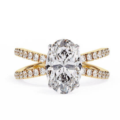 Oval Cut Lab Grown Diamond Side Stone Engagement Ring with Pavé Crossover Shank