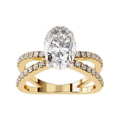 Oval Cut Lab Grown Diamond Side Stone Engagement Ring with Pavé Crossover Shank