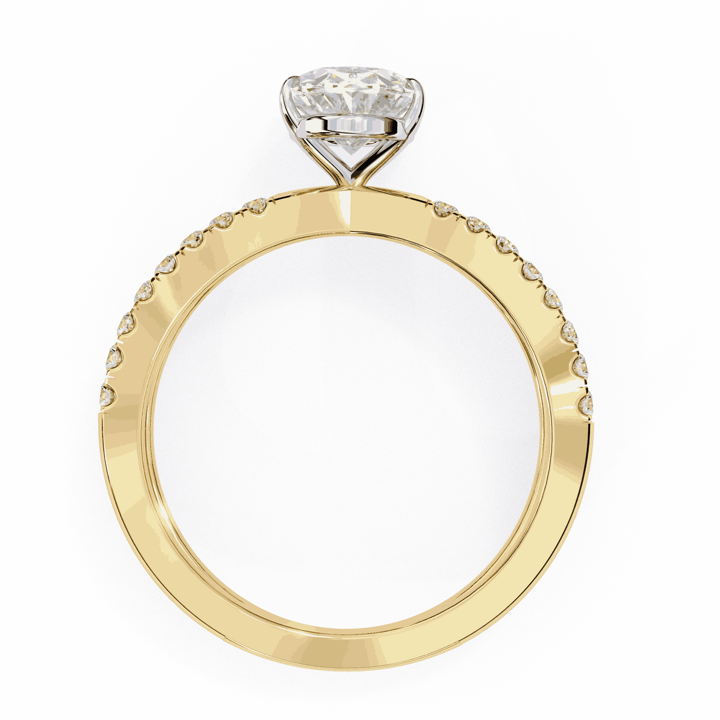Oval Cut Lab Grown Diamond Side Stone Engagement Ring with Pavé Crossover Shank
