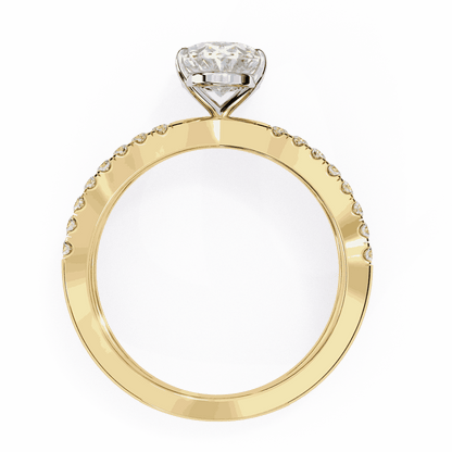 Oval Cut Lab Grown Diamond Side Stone Engagement Ring with Pavé Crossover Shank