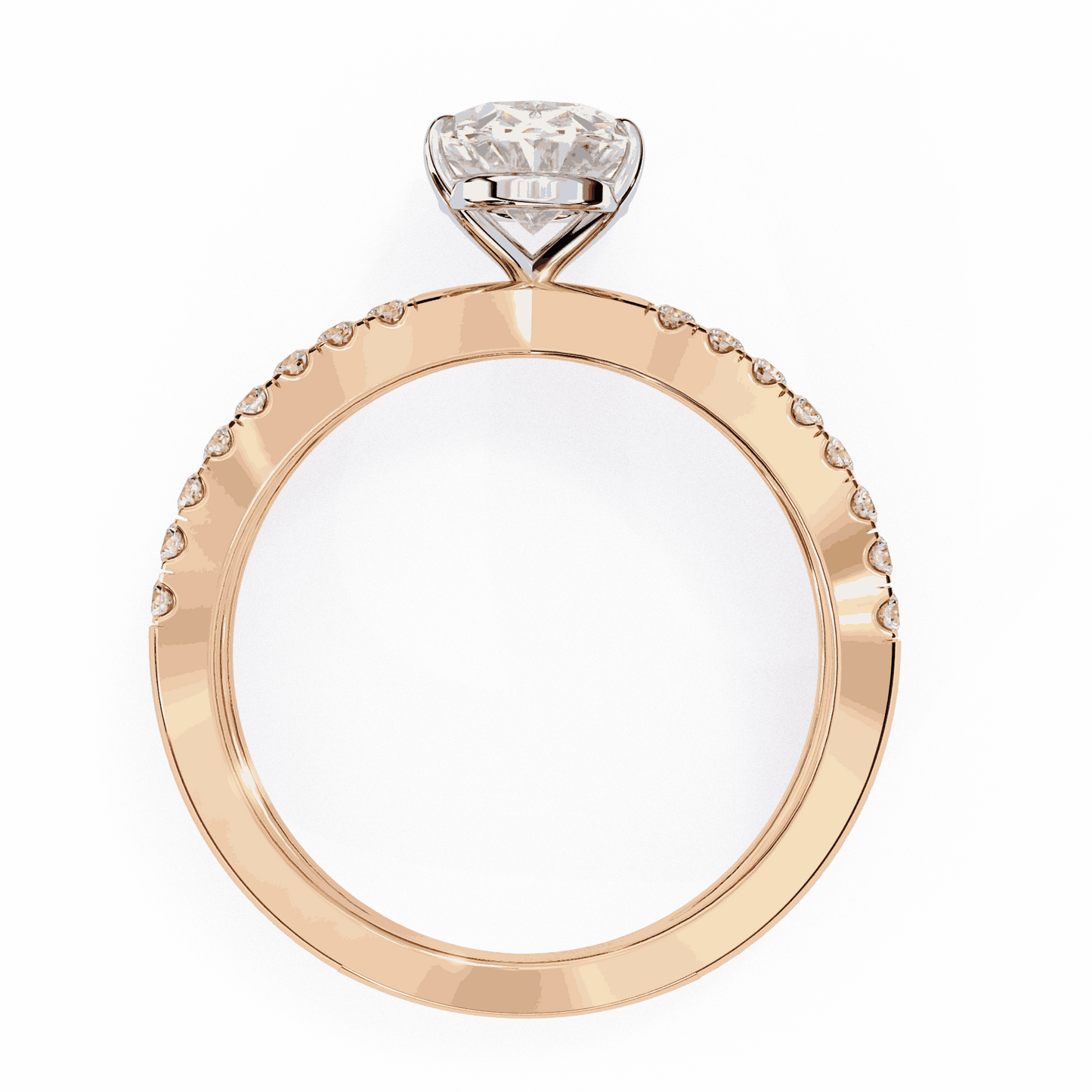 Oval Cut Lab Grown Diamond Side Stone Engagement Ring with Pavé Crossover Shank