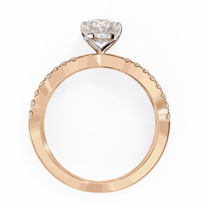 Oval Cut Lab Grown Diamond Side Stone Engagement Ring with Pavé Crossover Shank