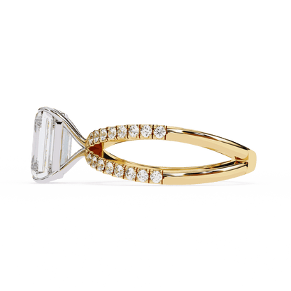 Radiant Cut Lab Grown Diamond Side Stone Engagement Ring with Pavé Crossover Shank