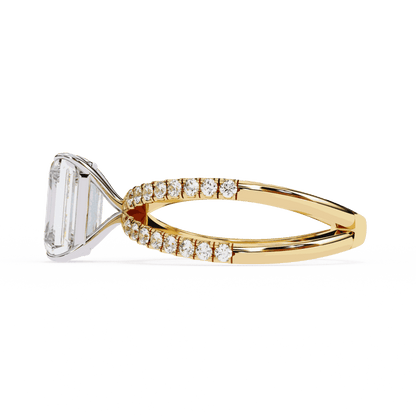 Radiant Cut Lab Grown Diamond Side Stone Engagement Ring with Pavé Crossover Shank