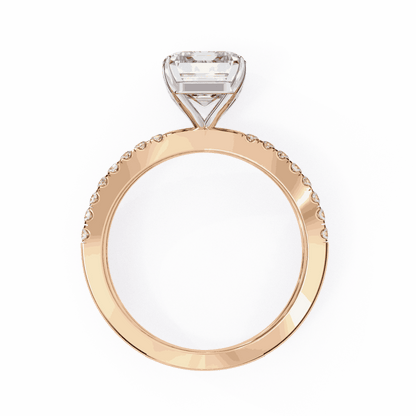 Radiant Cut Lab Grown Diamond Side Stone Engagement Ring with Pavé Crossover Shank