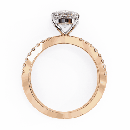 Pear Cut Lab Grown Diamond Side Stone Engagement Ring with Pavé Crossover Shank