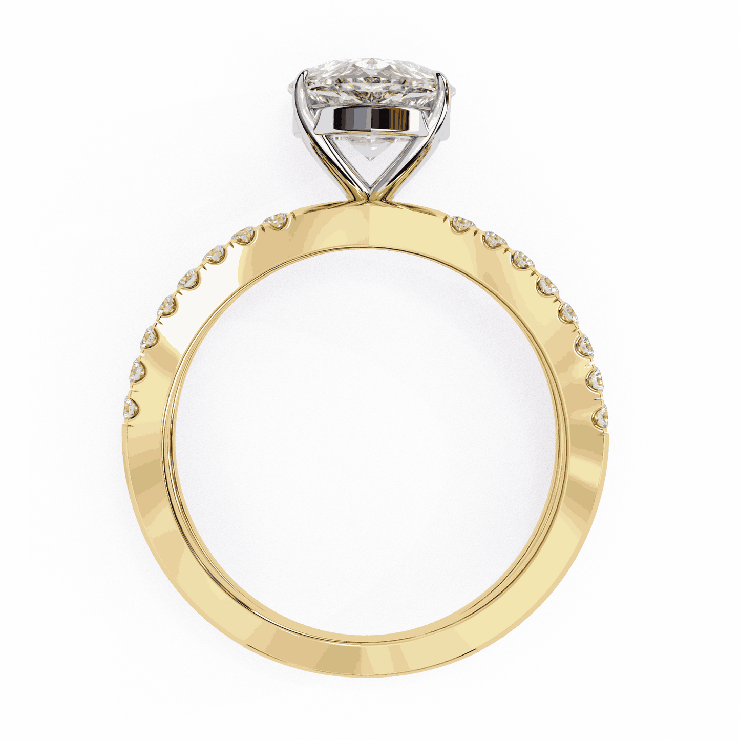 Pear Cut Lab Grown Diamond Side Stone Engagement Ring with Pavé Crossover Shank