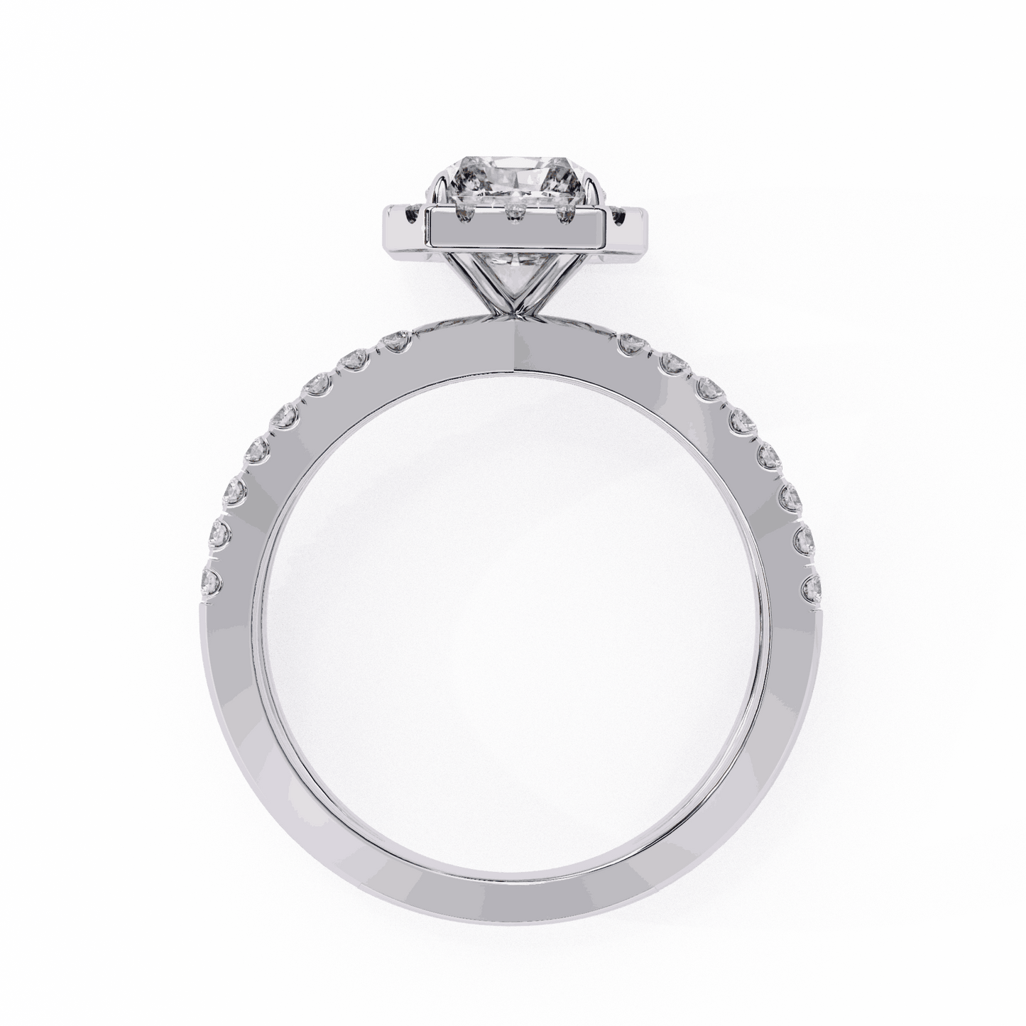Radiant Cut Lab Grown Diamond Halo Engagement Ring with Pavé Crossover Shank