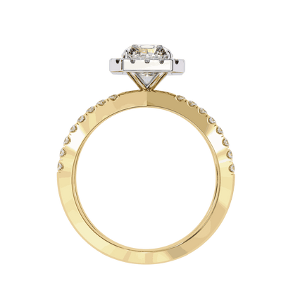 Radiant Cut Lab Grown Diamond Halo Engagement Ring with Pavé Crossover Shank