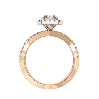 Radiant Cut Lab Grown Diamond Halo Engagement Ring with Pavé Crossover Shank