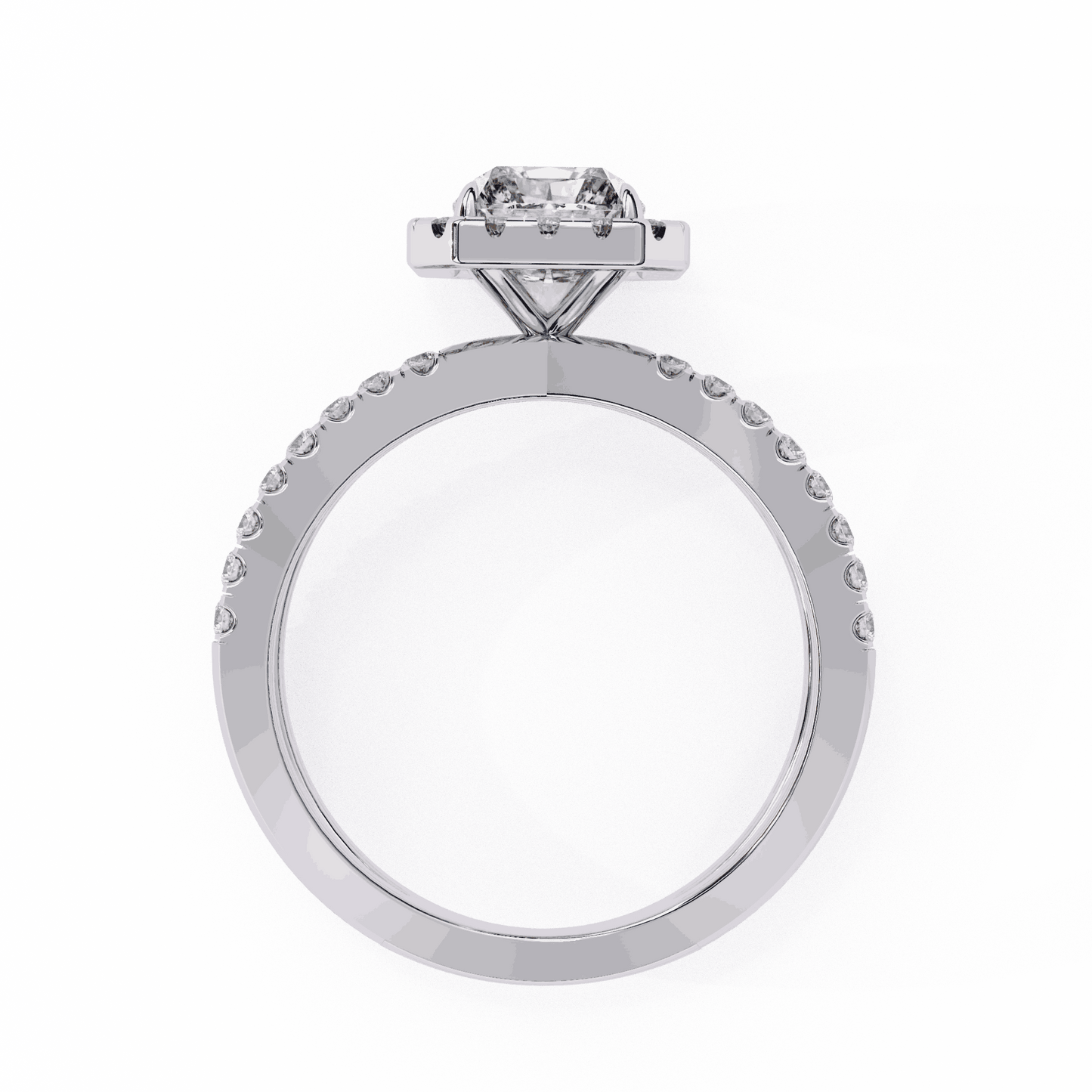 Emerald Cut Lab Grown Diamond Halo Engagement Ring with Pavé Crossover Shank