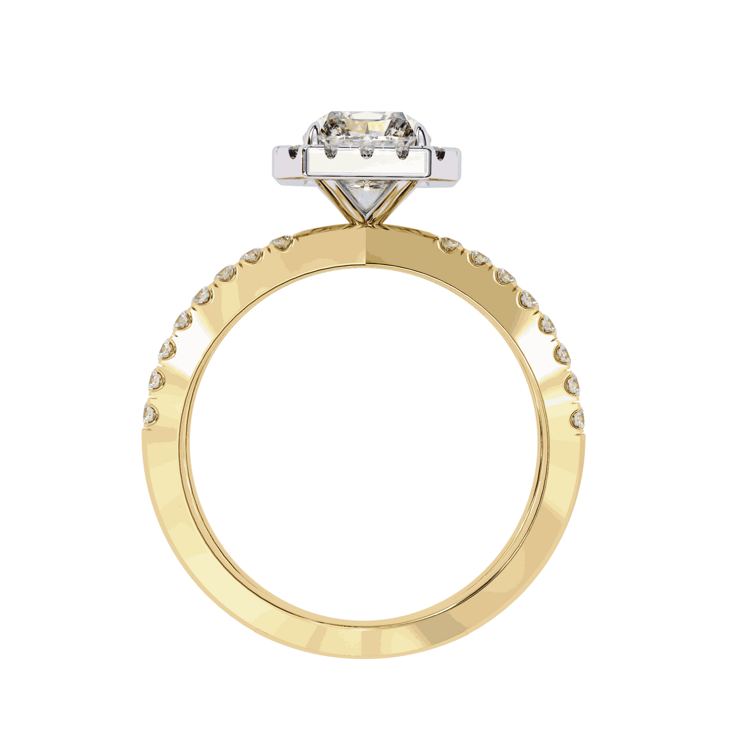 Emerald Cut Lab Grown Diamond Halo Engagement Ring with Pavé Crossover Shank