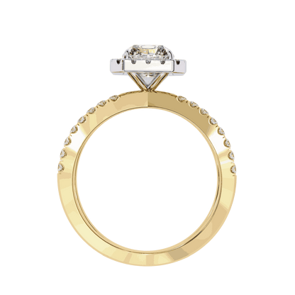 Emerald Cut Lab Grown Diamond Halo Engagement Ring with Pavé Crossover Shank