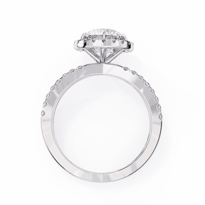 Round Cut Lab Grown Diamond Halo Engagement Ring with Pavé Crossover Shank