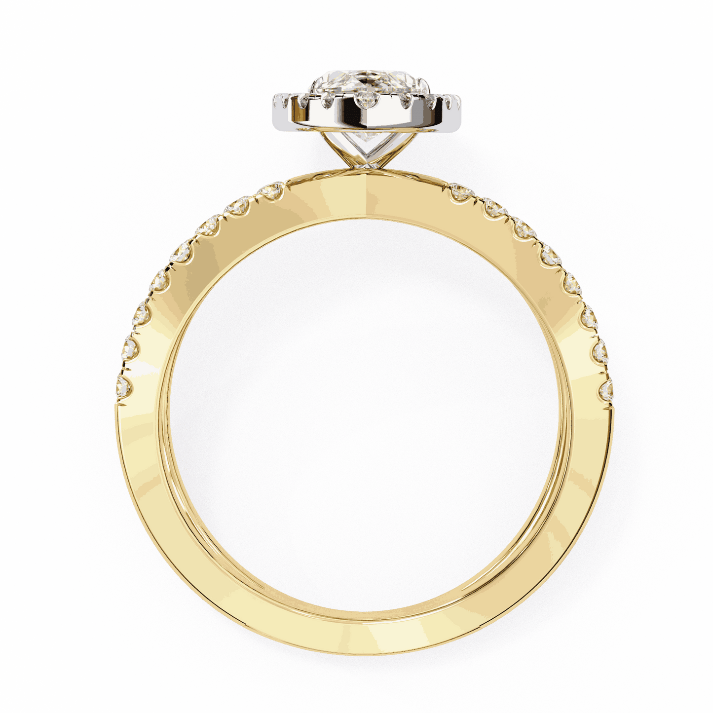 Marquise Cut Lab Grown Diamond Halo Engagement Ring with Pavé Crossover Shank