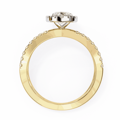 Marquise Cut Lab Grown Diamond Halo Engagement Ring with Pavé Crossover Shank