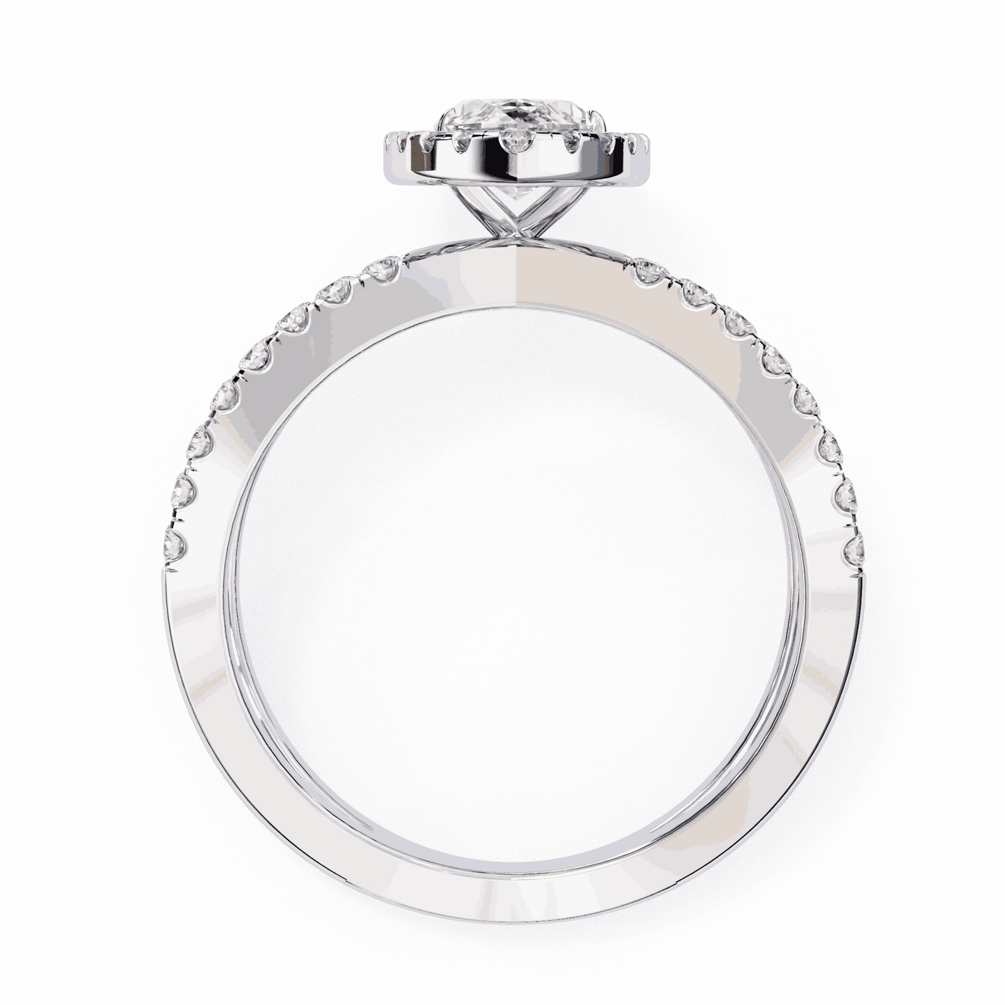 Marquise Cut Lab Grown Diamond Halo Engagement Ring with Pavé Crossover Shank