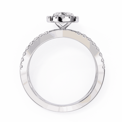 Marquise Cut Lab Grown Diamond Halo Engagement Ring with Pavé Crossover Shank