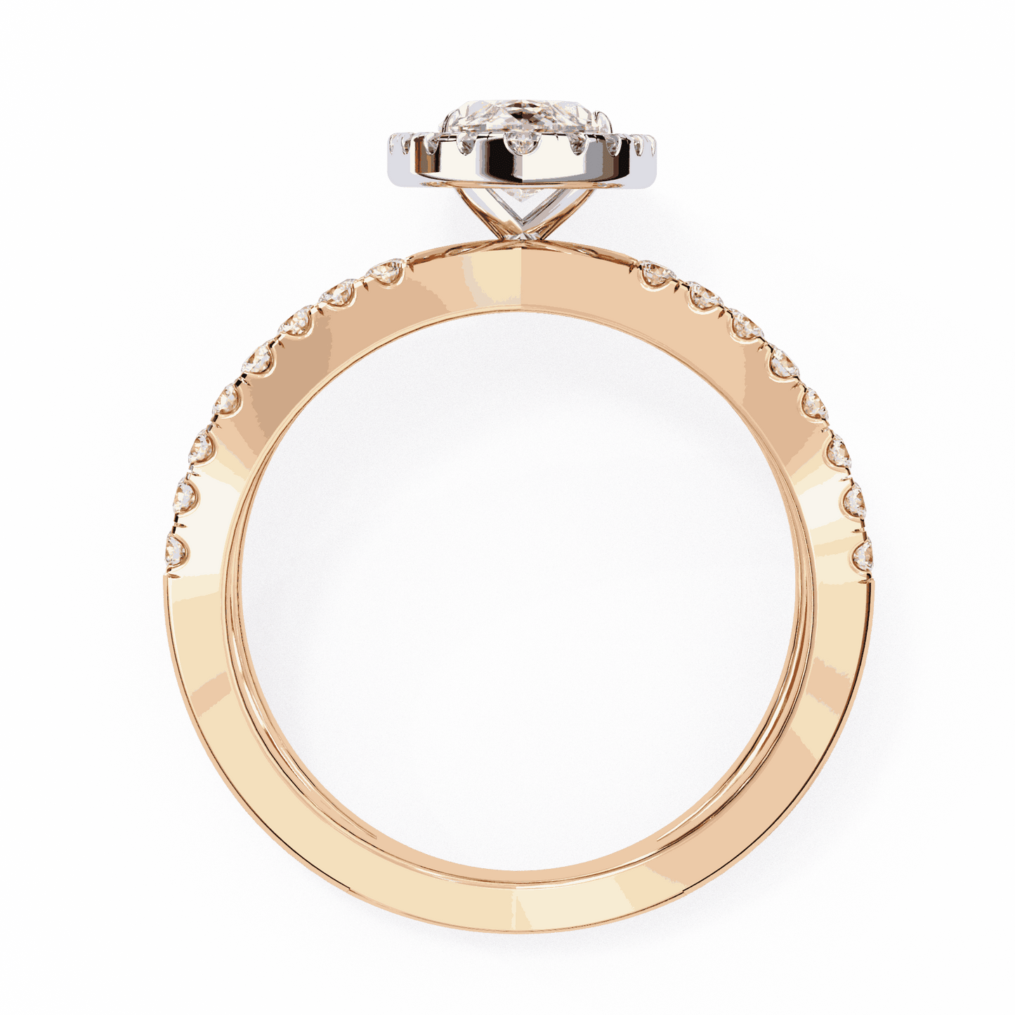 Marquise Cut Lab Grown Diamond Halo Engagement Ring with Pavé Crossover Shank
