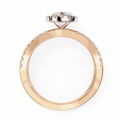 Marquise Cut Lab Grown Diamond Halo Engagement Ring with Pavé Crossover Shank