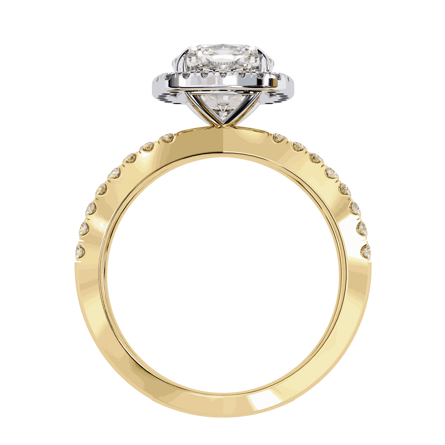 Cushion Cut Lab Grown Diamond Halo Engagement Ring with Pavé Crossover Shank