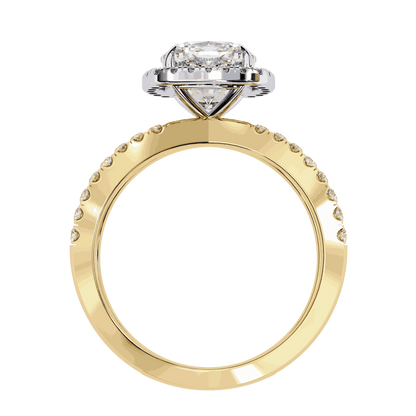 Cushion Cut Lab Grown Diamond Halo Engagement Ring with Pavé Crossover Shank