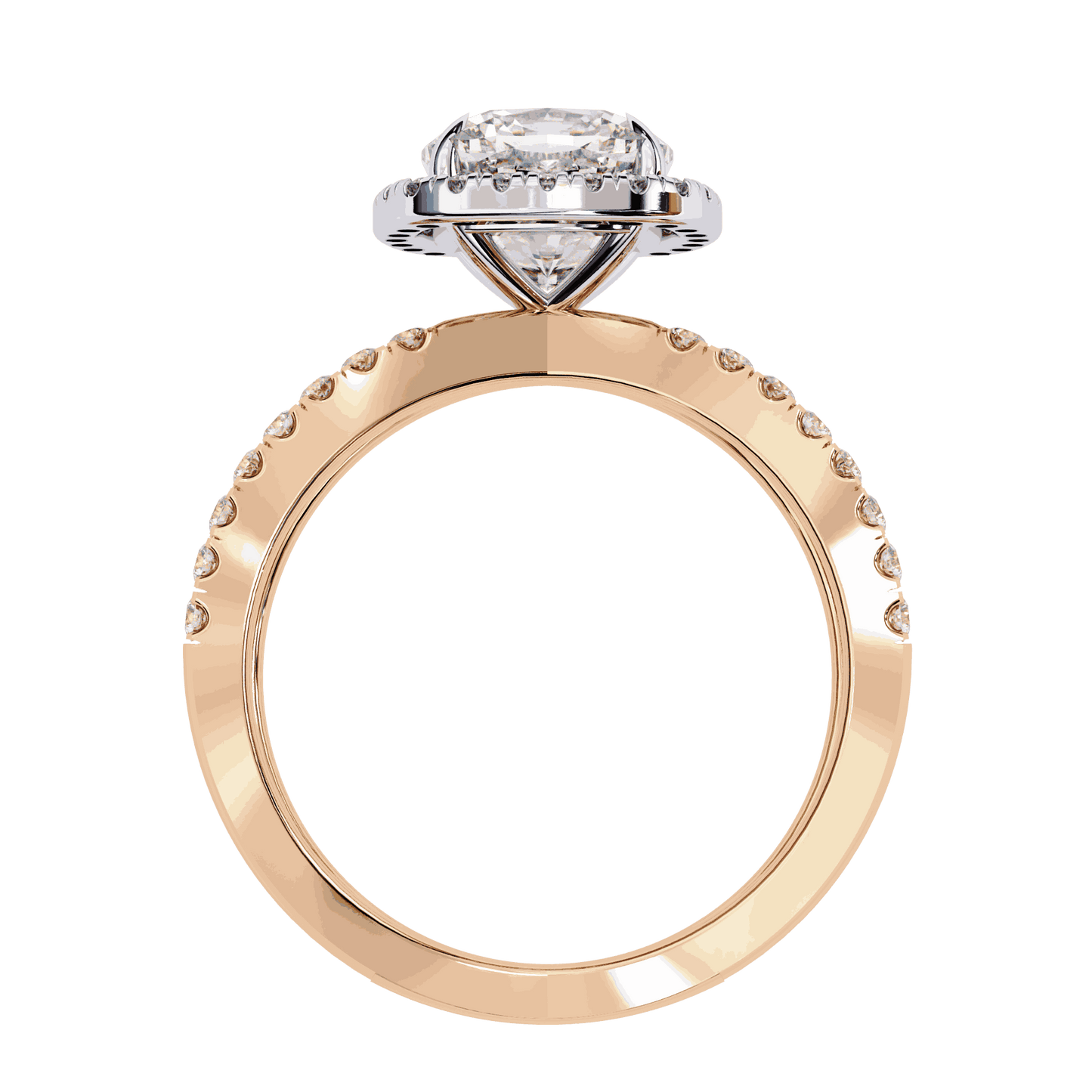 Cushion Cut Lab Grown Diamond Halo Engagement Ring with Pavé Crossover Shank