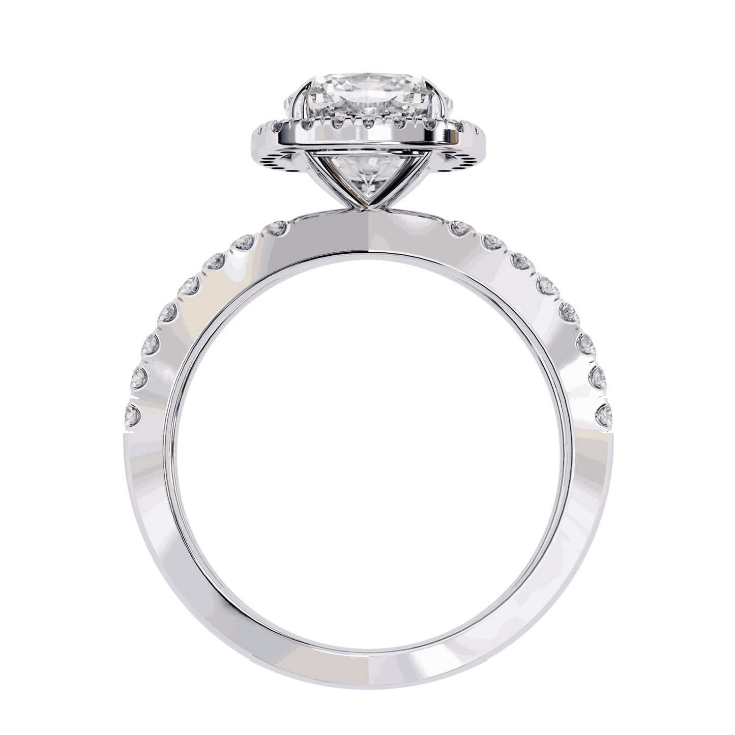 Cushion Cut Lab Grown Diamond Halo Engagement Ring with Pavé Crossover Shank
