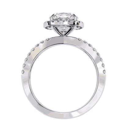 Cushion Cut Lab Grown Diamond Halo Engagement Ring with Pavé Crossover Shank