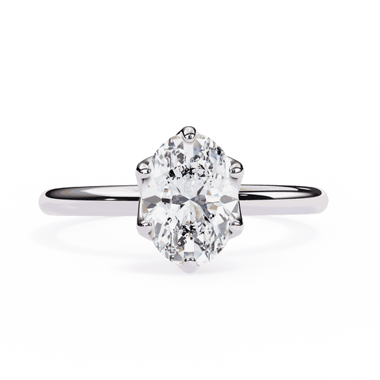 Oval Cut Lab Grown Diamond Solitaire Engagement Ring with Tulip Basket