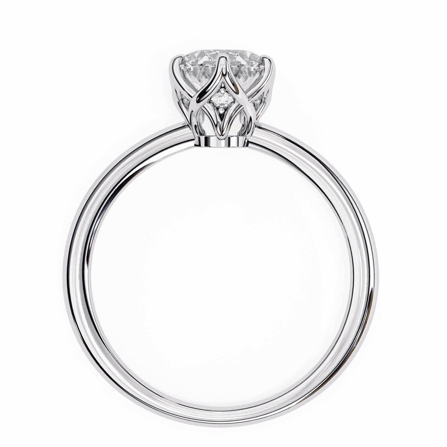 Oval Cut Lab Grown Diamond Solitaire Engagement Ring with Tulip Basket