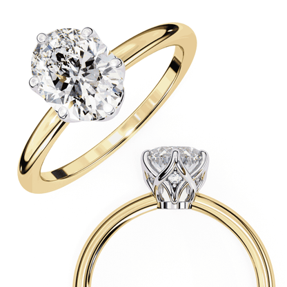 Oval Cut Lab Grown Diamond Solitaire Engagement Ring with Tulip Basket