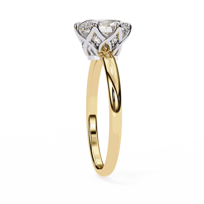 Oval Cut Lab Grown Diamond Solitaire Engagement Ring with Tulip Basket