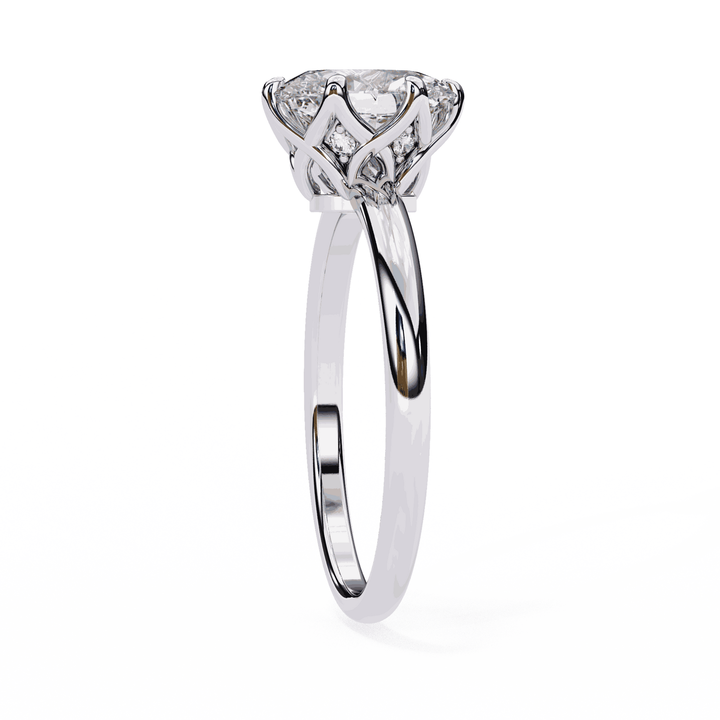 Oval Cut Lab Grown Diamond Solitaire Engagement Ring with Tulip Basket