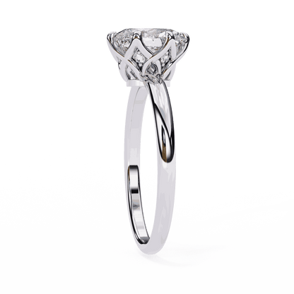 Oval Cut Lab Grown Diamond Solitaire Engagement Ring with Tulip Basket