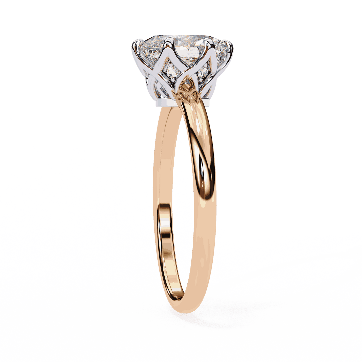 Oval Cut Lab Grown Diamond Solitaire Engagement Ring with Tulip Basket