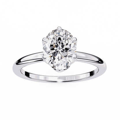Oval Cut Lab Grown Diamond Solitaire Engagement Ring with Tulip Basket