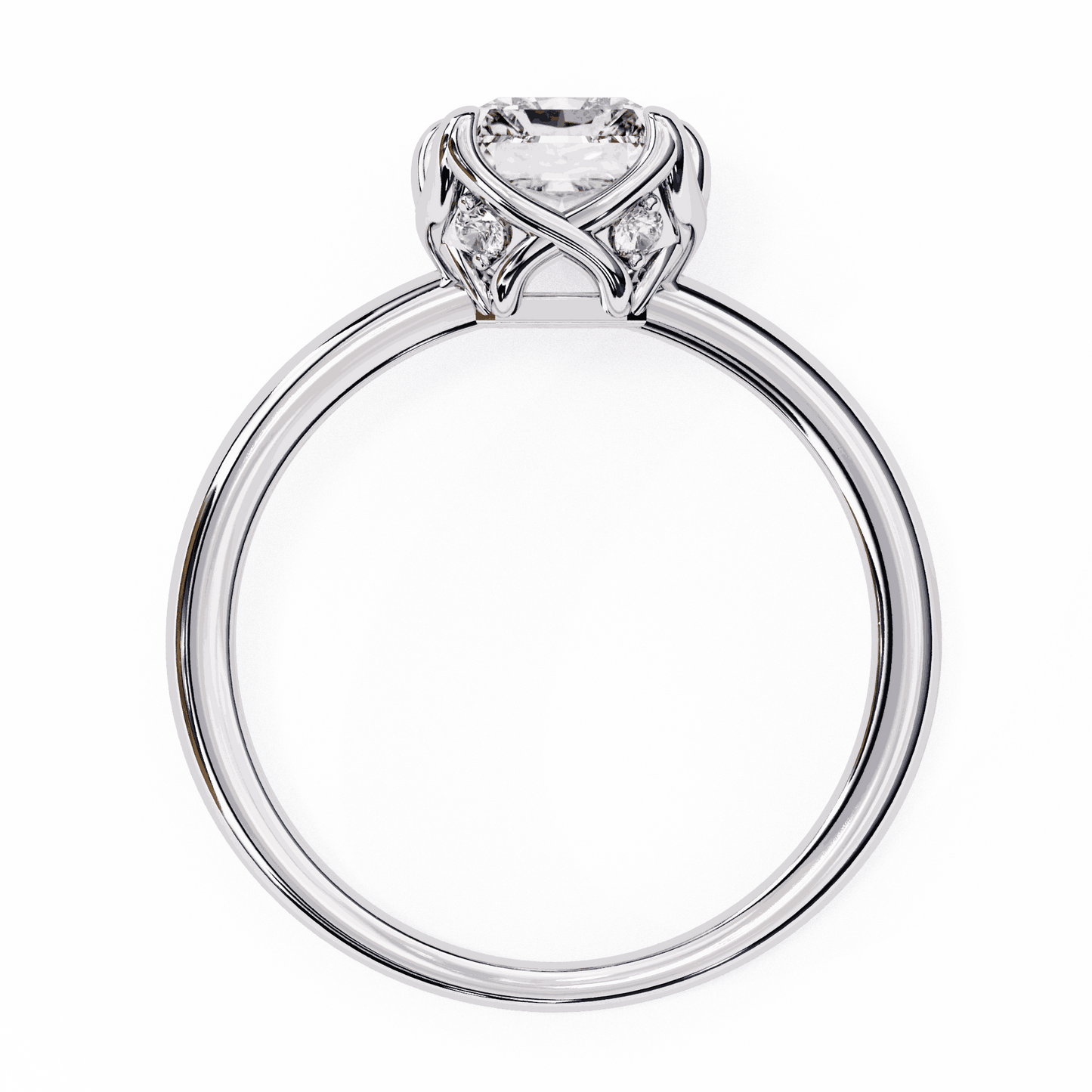 Emerald Cut Lab Grown Diamond Solitaire Engagement Ring with Criss-Cross Gallery and Hidden Accents