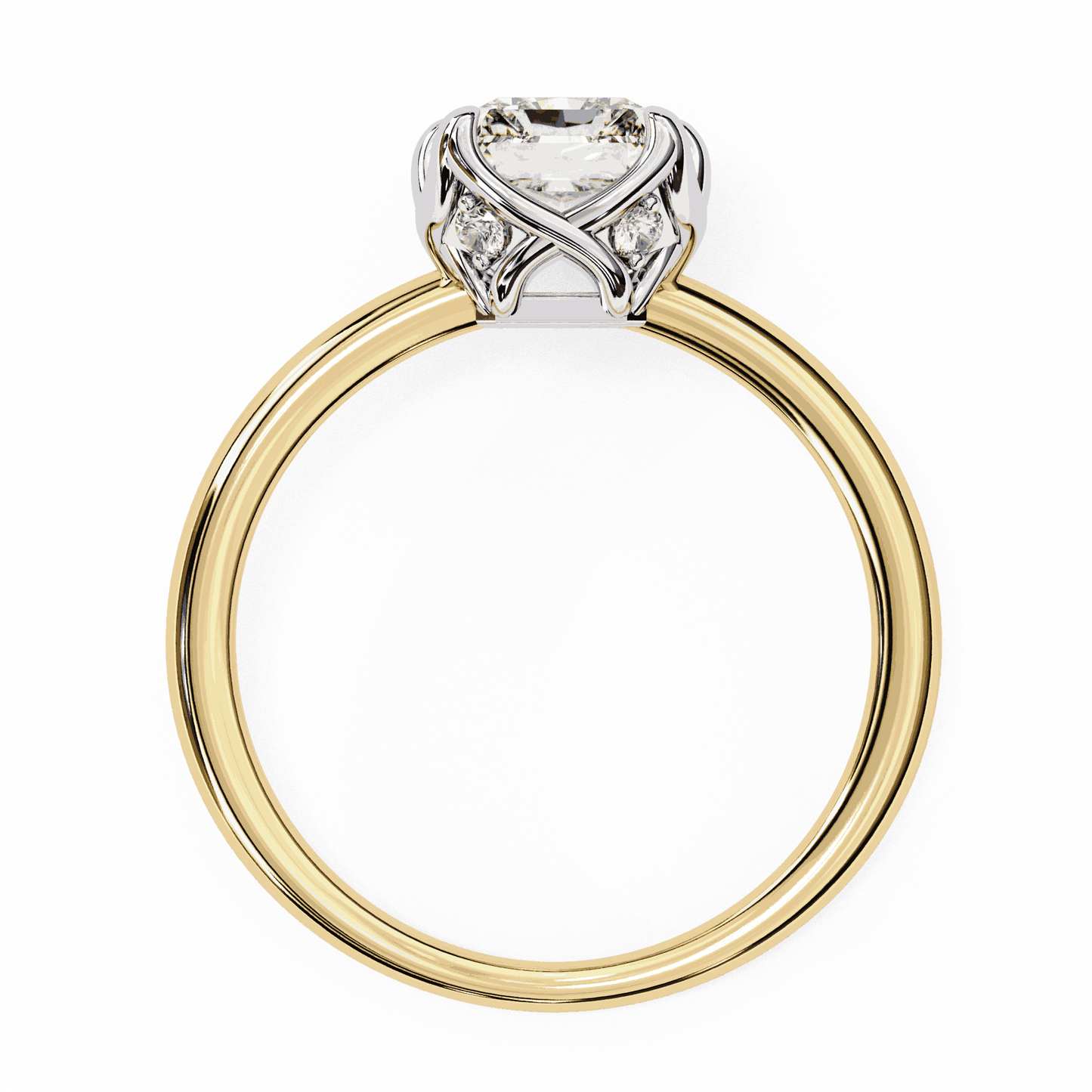 Emerald Cut Lab Grown Diamond Solitaire Engagement Ring with Criss-Cross Gallery and Hidden Accents